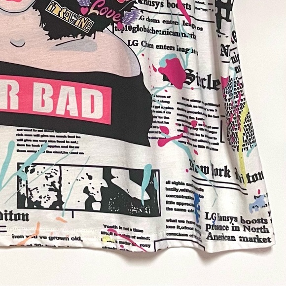 WOWO Boxy Baby Tee Novelty Graphic Print Top Plus SZ 2X XXL Super Bad Newspaper - Picture 4 of 7